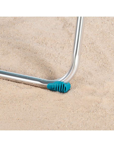 Chaise de plage pliante multipositions 47x67x110 cm bleue avec poignée