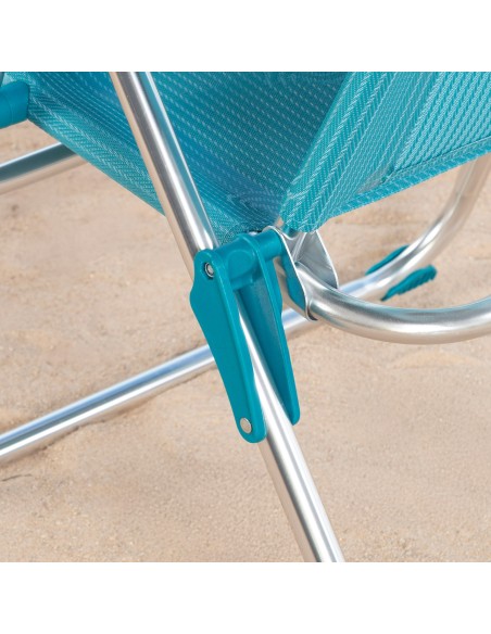 Chaise de plage pliante multipositions 47x67x110 cm bleue avec poignée