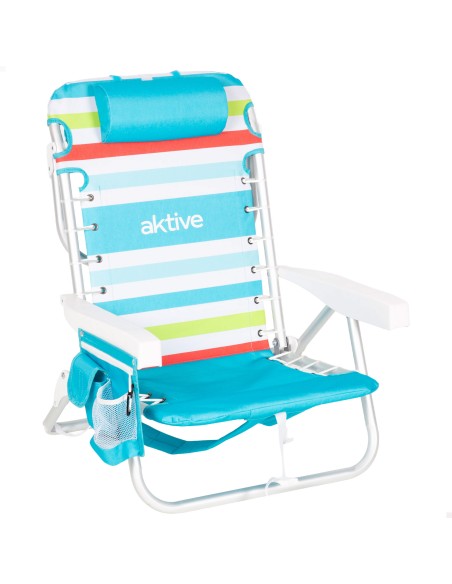 Silla playa baja multiposición 50x53x77 cm multicolor con nevera y bolsillos