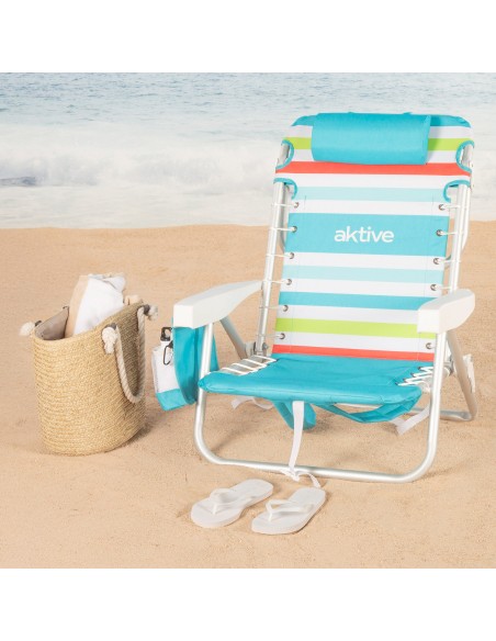 Silla playa baja multiposición 50x53x77 cm multicolor con nevera y bolsillos