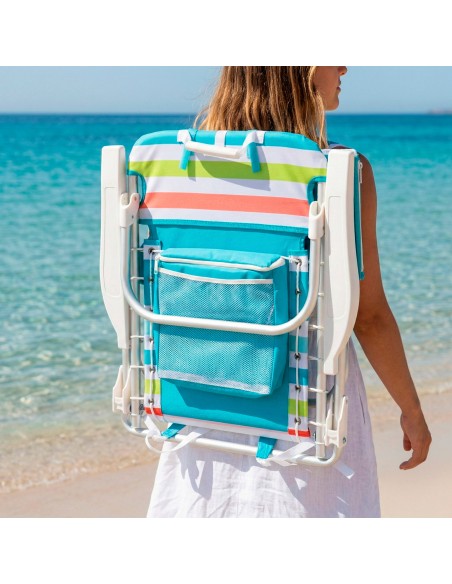 Silla playa baja multiposición 50x53x77 cm multicolor con nevera y bolsillos