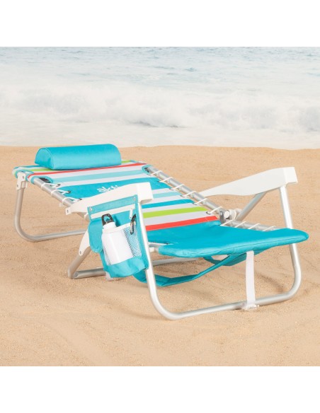 Silla playa baja multiposición 50x53x77 cm multicolor con nevera y bolsillos