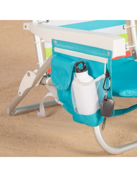 Silla playa baja multiposición 50x53x77 cm multicolor con nevera y bolsillos