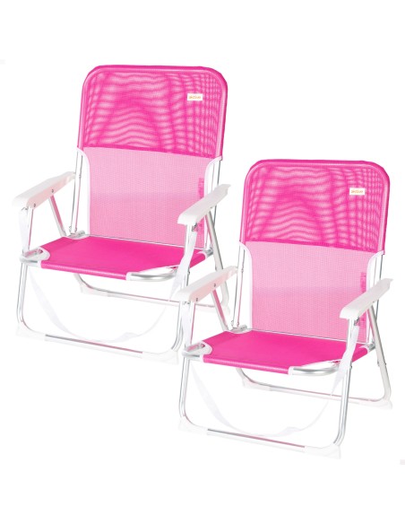 Lot de 2 chaises de plage pliantes 44 x 40 x 72 cm fuchsia avec poignée