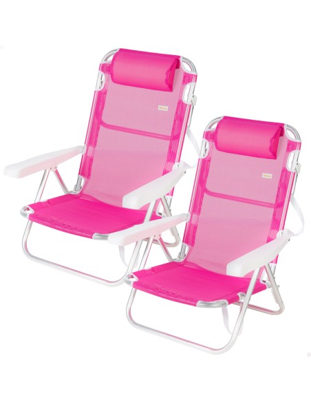 Pack de 2 chaises de plage basses multipositions 48 x 46 x 84 cm fuchsia