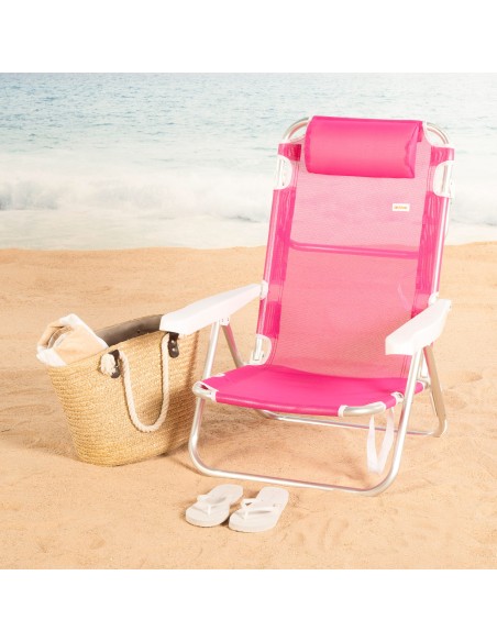 Pack de 2 chaises de plage basses multipositions 48 x 46 x 84 cm fuchsia