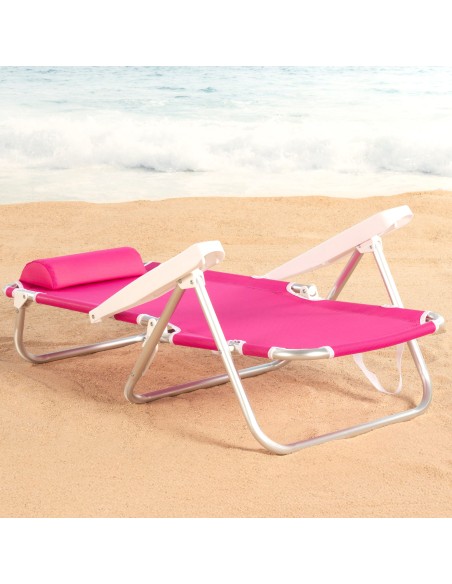Pack de 2 chaises de plage basses multipositions 48 x 46 x 84 cm fuchsia