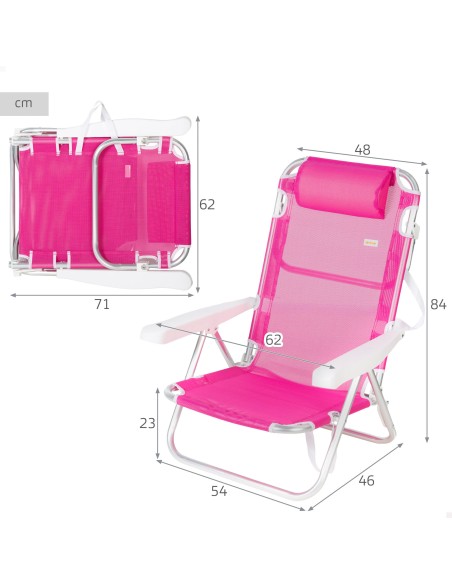 Pack de 2 chaises de plage basses multipositions 48 x 46 x 84 cm fuchsia