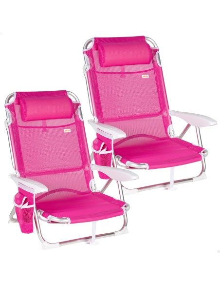 Aktive Lot de 2 chaises de plage basses pliantes multipositions 51x45x76 cm fuchsia