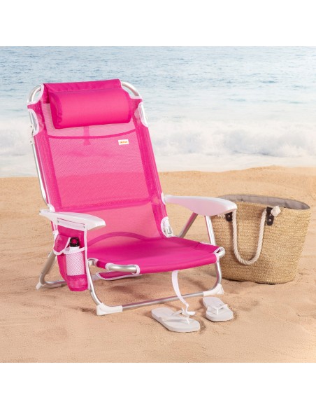 Aktive Lot de 2 chaises de plage basses pliantes multipositions 51x45x76 cm fuchsia