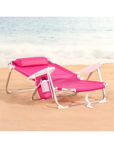 Aktive Lot de 2 chaises de plage basses pliantes multipositions 51x45x76 cm fuchsia