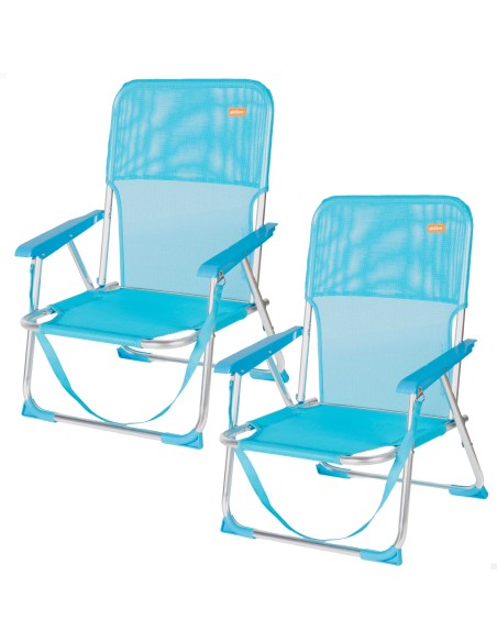 Lot de 2 chaises de plage pliantes bleues 44x40x72 cm avec poignée