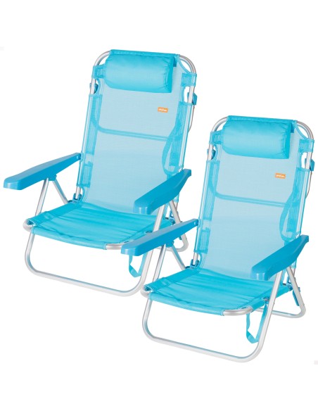 Lot de 2 chaises de plage basses multipositions 48x46x84 cm bleues
