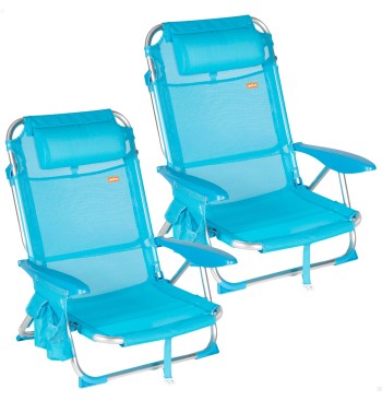 Lot de 2 chaises de plage basses pliantes multipositions...
