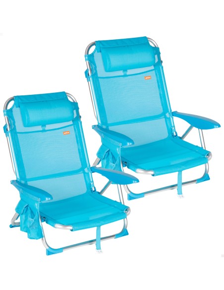 Lot de 2 chaises de plage basses pliantes multipositions 51x45x76 cm bleues