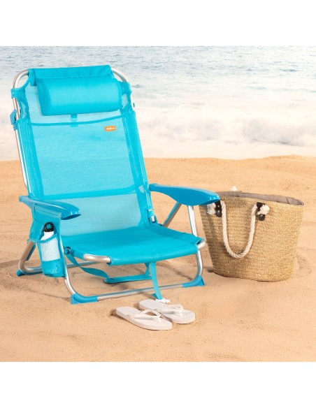 Lot de 2 chaises de plage basses pliantes multipositions 51x45x76 cm bleues