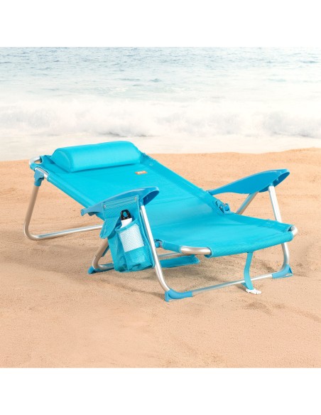 Lot de 2 chaises de plage basses pliantes multipositions 51x45x76 cm bleues
