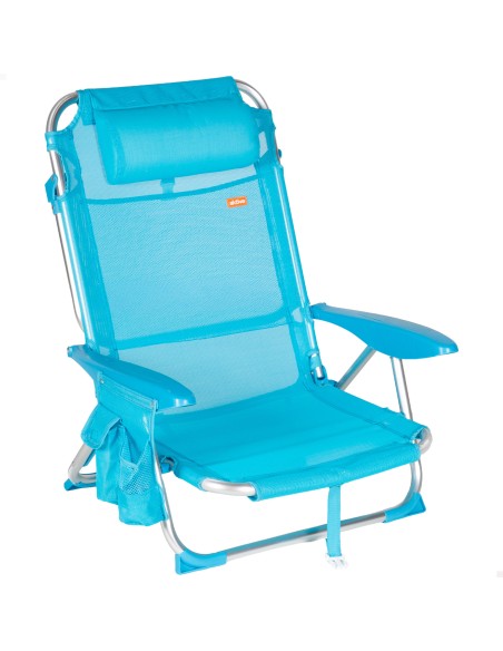Lot de 2 chaises de plage basses pliantes multipositions 51x45x76 cm bleues