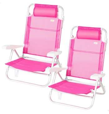 Lot de 2 chaises de plage basses multipositions 47x49x82...