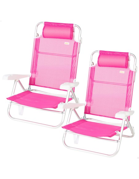 Lot de 2 chaises de plage basses multipositions 47x49x82 cm fuchsia