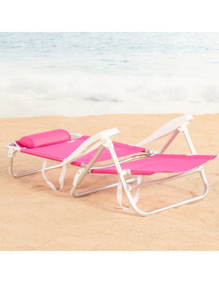 Lot de 2 chaises de plage basses multipositions 47x49x82 cm fuchsia