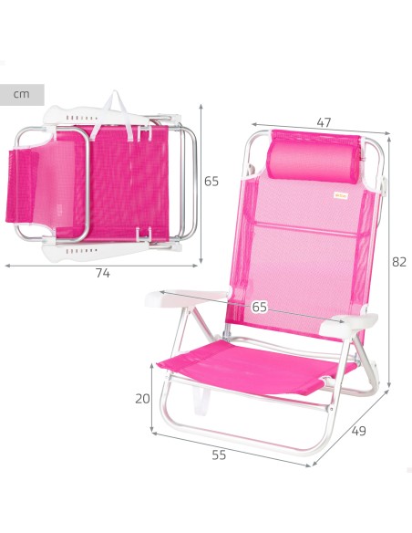 Lot de 2 chaises de plage basses multipositions 47x49x82 cm fuchsia