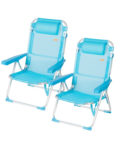 Lot de 2 chaises de plage hautes multipositions 48x60x90 cm bleues