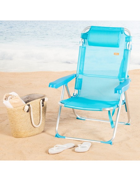 Lot de 2 chaises de plage hautes multipositions 48x60x90 cm bleues