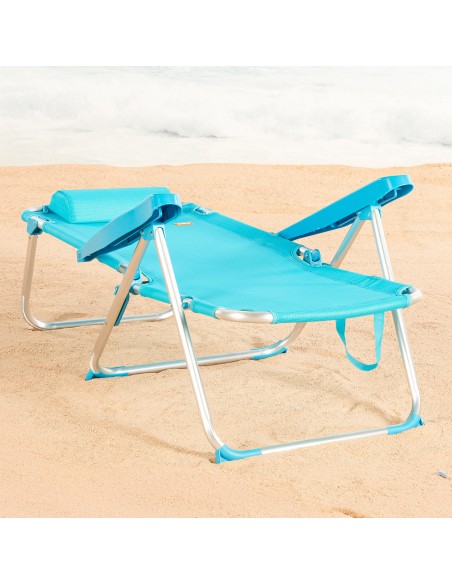 Lot de 2 chaises de plage hautes multipositions 48x60x90 cm bleues