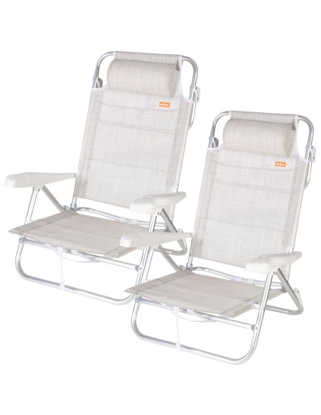 Lot de 2 chaises de plage basses multipositions 47x49x82 cm beige