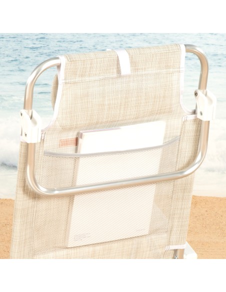 Lot de 2 chaises de plage basses multipositions 47x49x82 cm beige