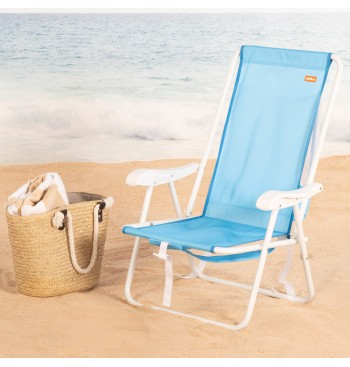 Silla de playa mochila plegable azul con bolsillo... 2