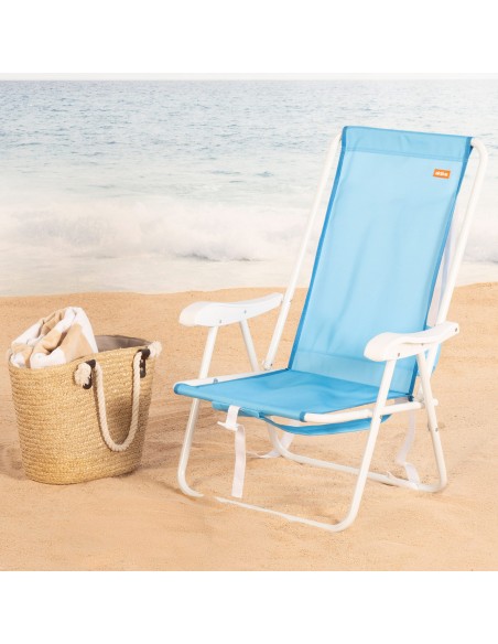 Silla de playa mochila plegable azul con bolsillo 44x40x81 cm