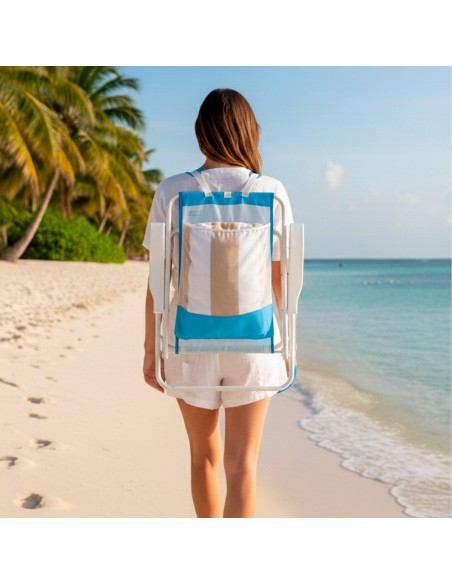 Silla de playa mochila plegable azul con bolsillo 44x40x81 cm