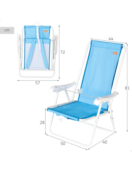 Silla de playa mochila plegable azul con bolsillo 44x40x81 cm