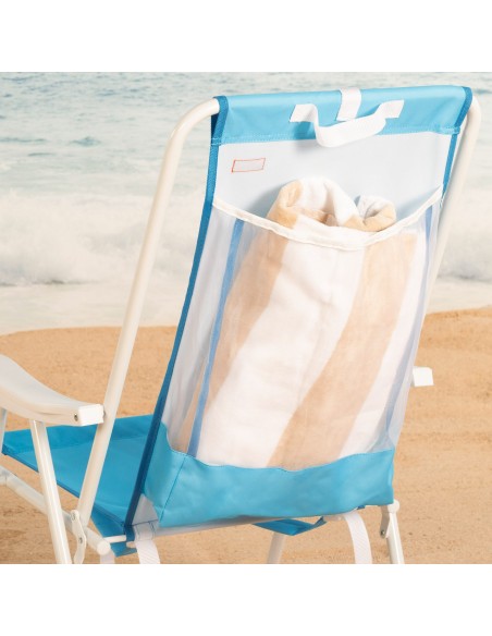 Silla de playa mochila plegable azul con bolsillo 44x40x81 cm