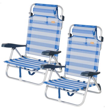 Lot de 2 chaises de plage basses multipositions 47x49x82...