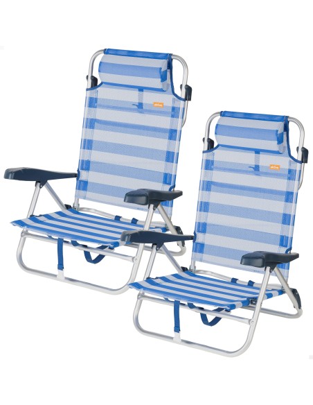 Lot de 2 chaises de plage basses multipositions 47x49x82 cm style nautique