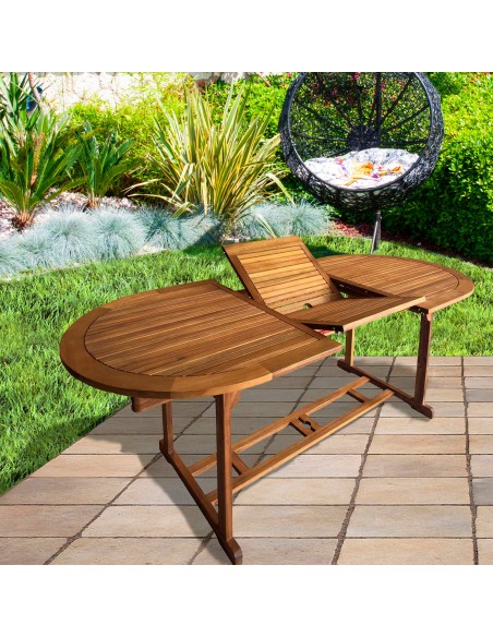 Mesa jardín extensible ovalada acacia 8 comensales