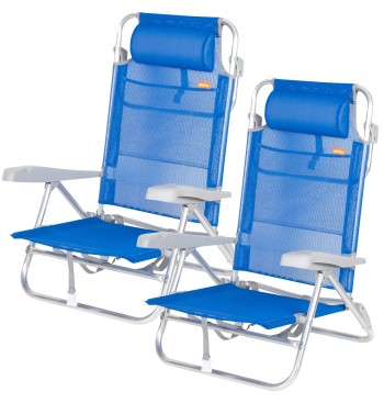 Lot de 2 chaises de plage basses multipositions 47x49x82...