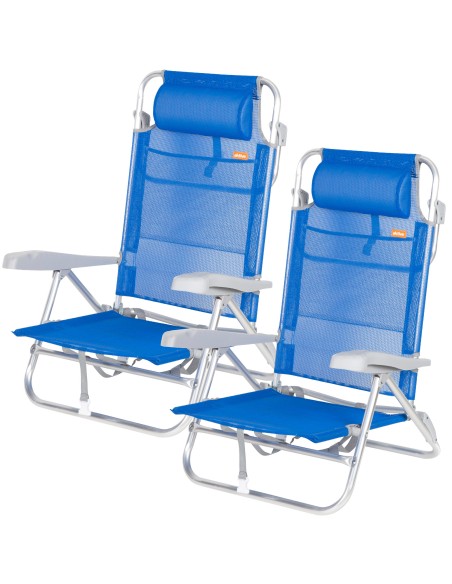 Lot de 2 chaises de plage basses multipositions 47x49x82 cm bleu
