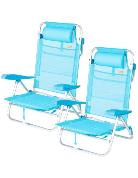 Lot de 2 chaises de plage basses multipositions 47x49x82 cm bleu clair