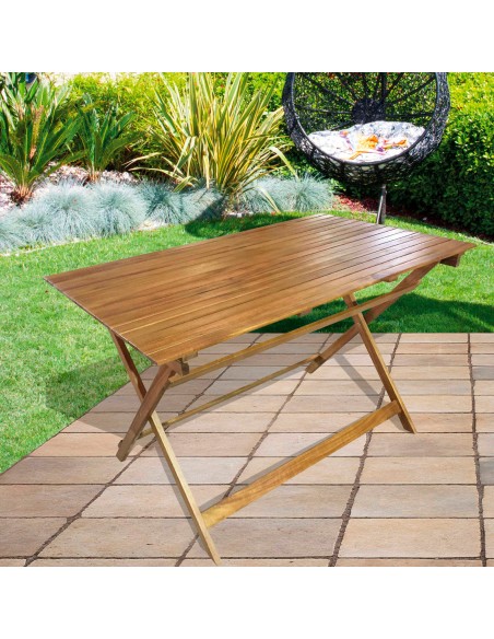 Mesa jardín rectangular acacia 6 comensales