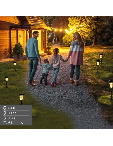Lot de 4 balises LED solaires lumière chaude 6 lumens, IP44