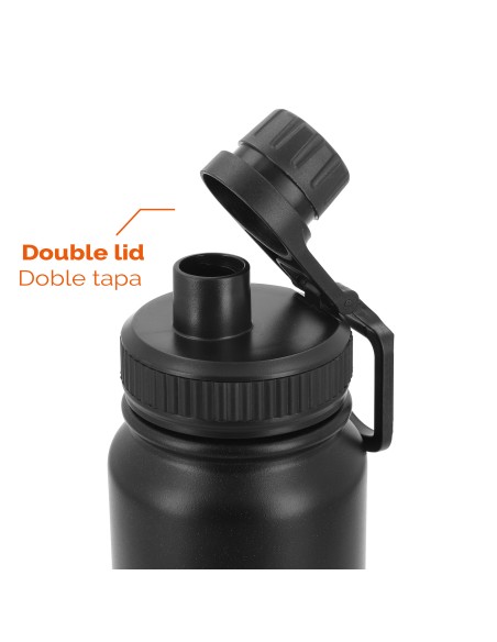 Bouteille isotherme noire de 800 ml avec poignée