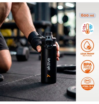 Bouteille isotherme noire 600 ml avec poignée 2