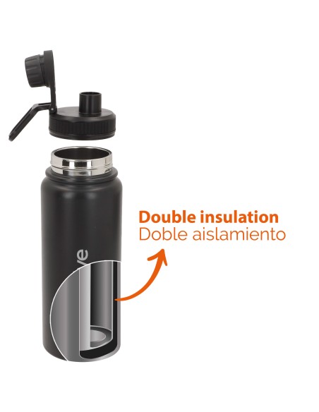 Bouteille isotherme noire 600 ml avec poignée