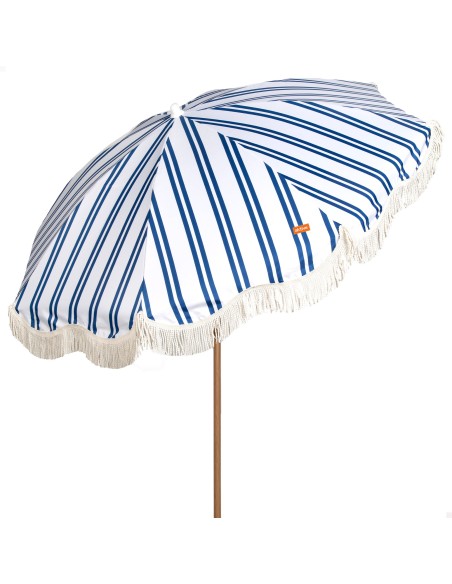 Parasol de plage, 8 baleines, 200 cm, rayé avec franges