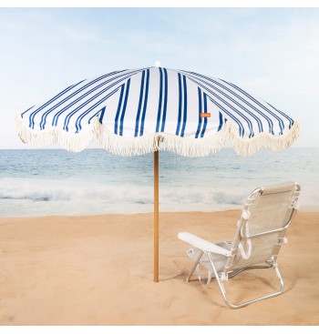 Parasol de plage, 8 baleines, 200 cm, rayé avec franges 2