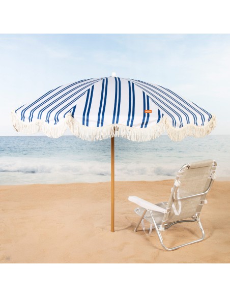 Parasol de plage, 8 baleines, 200 cm, rayé avec franges